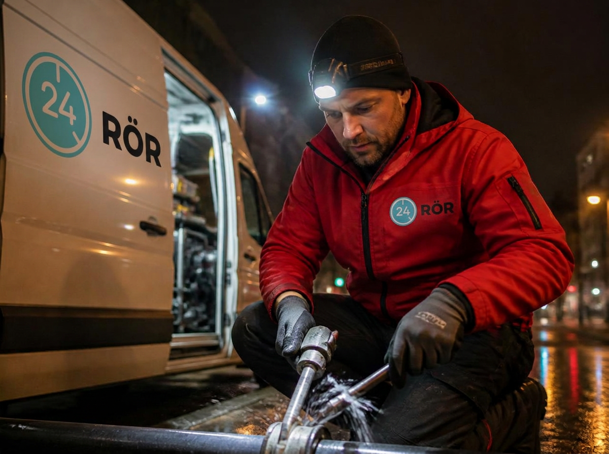 24 RÖRJOUR-montör på nattutryckning vid servicebil