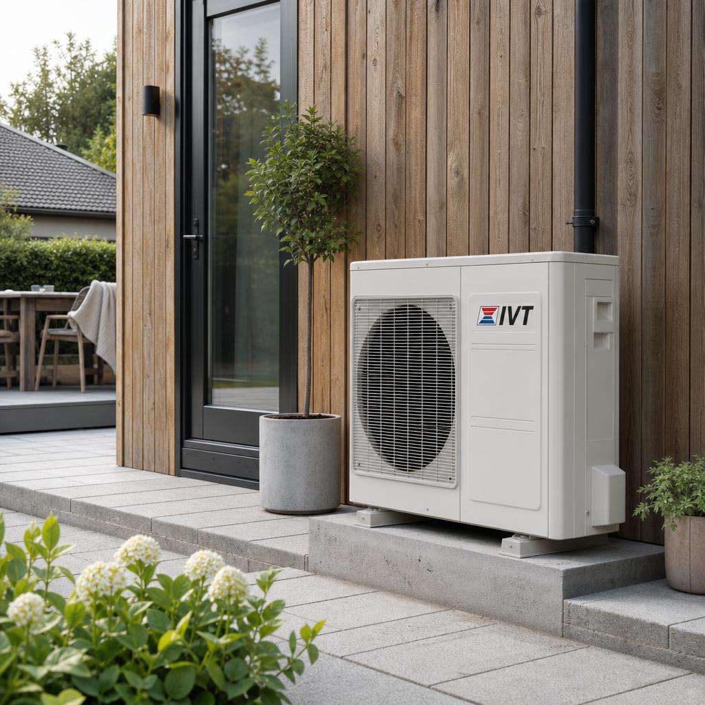 IVT luft/vatten-värmepump installerad vid en svensk villa