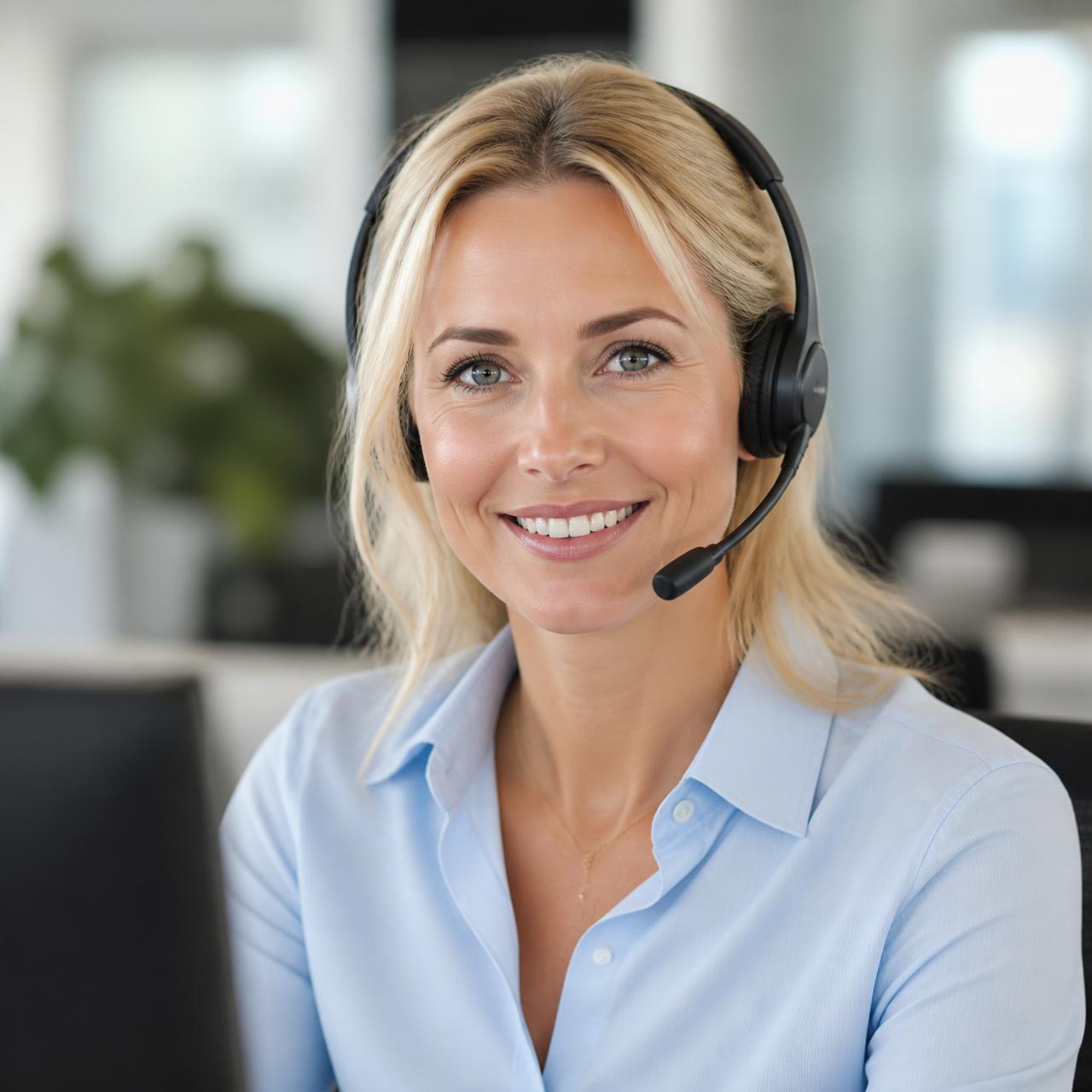 Helena, digital kundtjänst hos 24 RÖR i Växjö, med professionellt telefonheadset